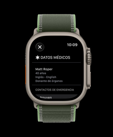 Apple Watch Ultra 3, caja de titanio, color natural, pantalla de Datos Médicos, correa Loop Trail, color verde/neón