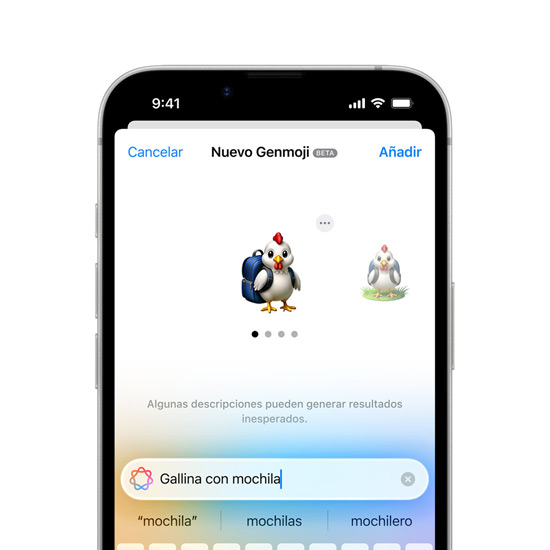 Imagen de un iPhone 16e que muestra la creación de un Genmoji.
