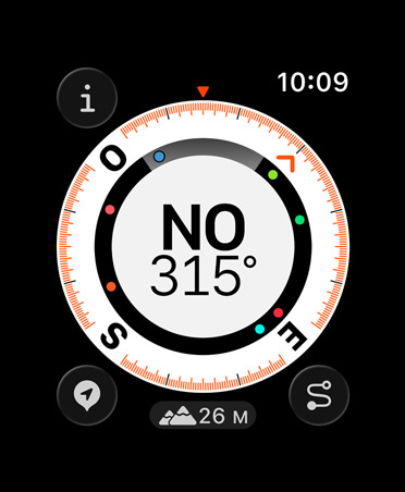 Fonctionnalité Point de départ, données : boussole, altitude, points de repère marqués