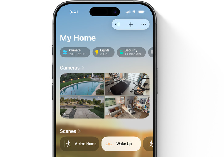 An iPhone showing the Home App 'My Home' UI