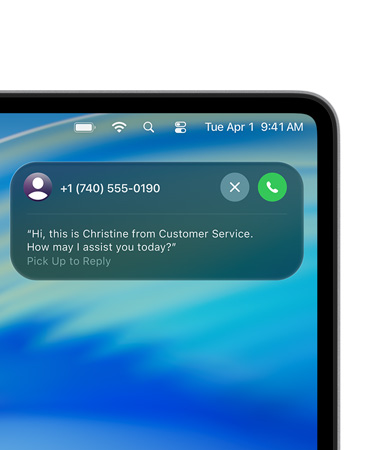 Egy Mac-kijelző jobb sarkában a Tartási asszisztens élő tevékenysége jelzi, hogy a felhasználót egy ügyfélszolgálatos várakoztatja