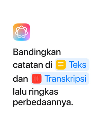 Tulisan Compare notes in Text and Transcription then summarize, dengan kata-kata 'Text' dan 'Transcription' disorot dengan warna biru sebagaimana ditampilkan di aplikasi Pintasan