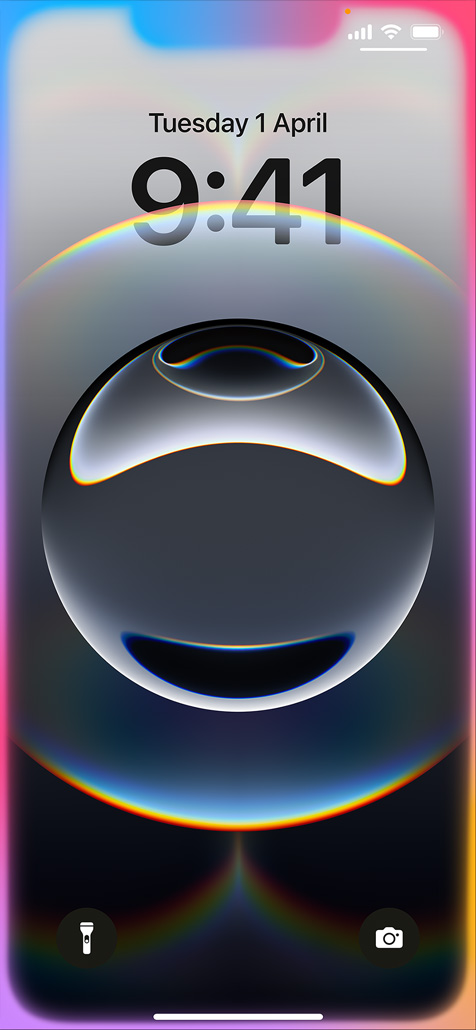 Hand holding iPhone 16e with colourful glowing edges around the Lock Screen.