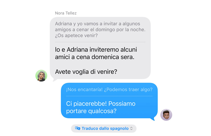 App Messaggi che mostra la funzione Traduzione in tempo reale