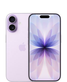 iPhone 17, parte posterior, color lavanda, sistema de dos cámaras Fusion en la esquina superior izquierda, logo de Apple en el centro, parte frontal, color lavanda, Dynamic Island en el centro de la parte superior