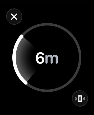 Precision Finding, white progress bar encircles estimated distance to misplaced iPhone