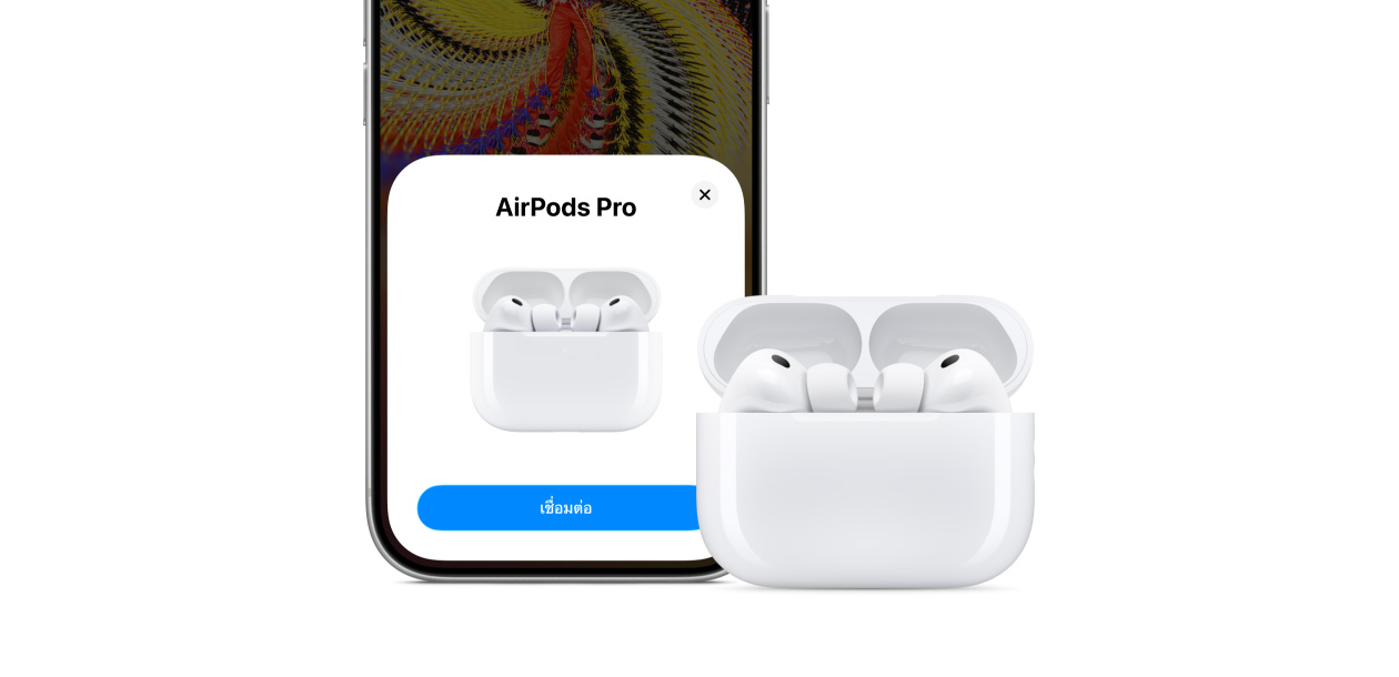iPhone 17 Pro, หน้าจอแสดงคุณสมบัติการเชื่อมต่อ, AirPods Pro 3 และเคสชาร์จ MagSafe (USB-C)
