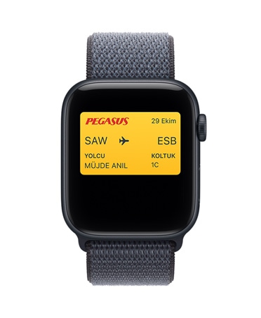 Apple Watch SE 3, alüminyum kasa, gece yarısı renk, Apple Wallet’ta ödeme kartı, sağ dış görünüm, Digital Crown, kayış, Sport Loop, demir mavisi renk