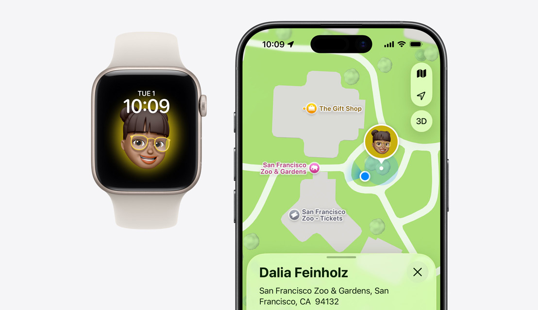Apple Watch SE 3, child’s Memoji onscreen, iPhone 17, Find My app, child’s location on map