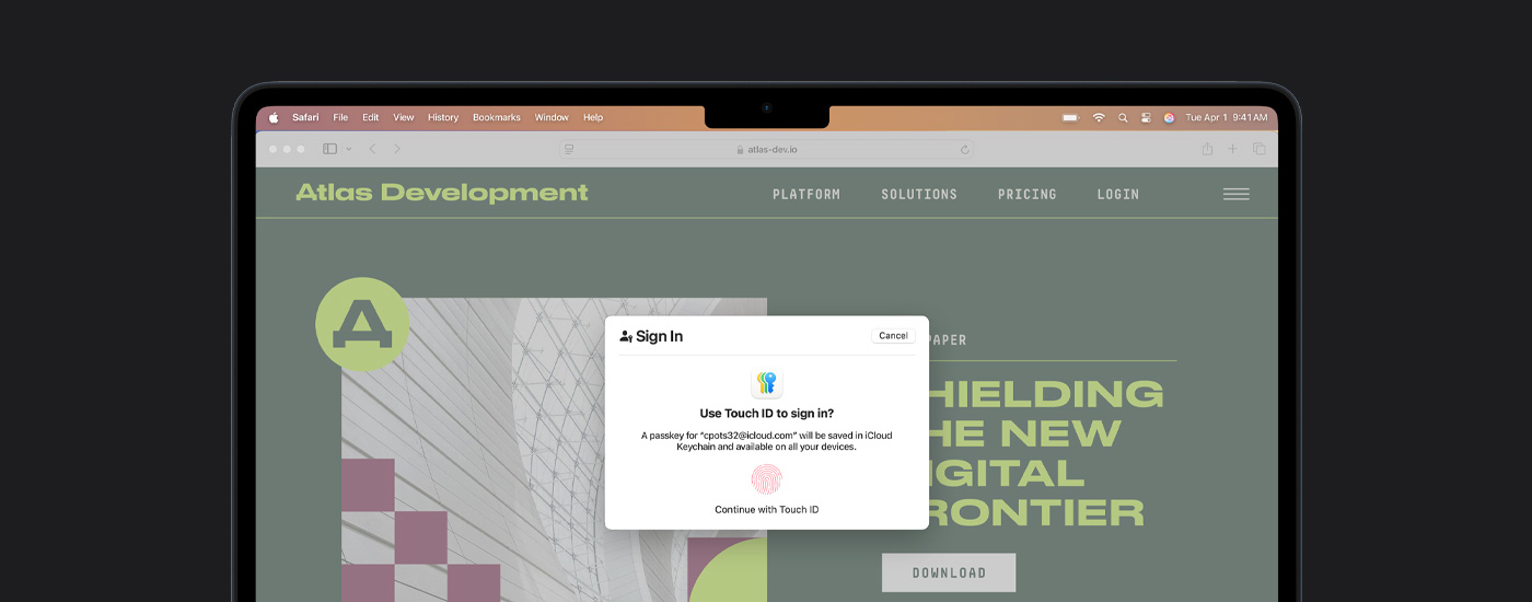 Touch ID-fönster på en Mac-skärm. Bakom fönstret finns en presentation.