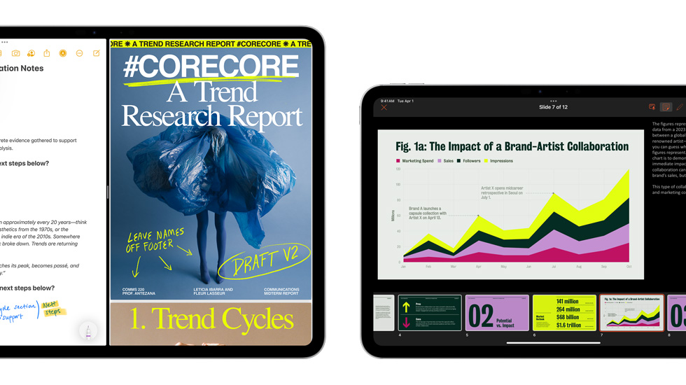 Anteckningar och en presentation visas på flera skärmar.
