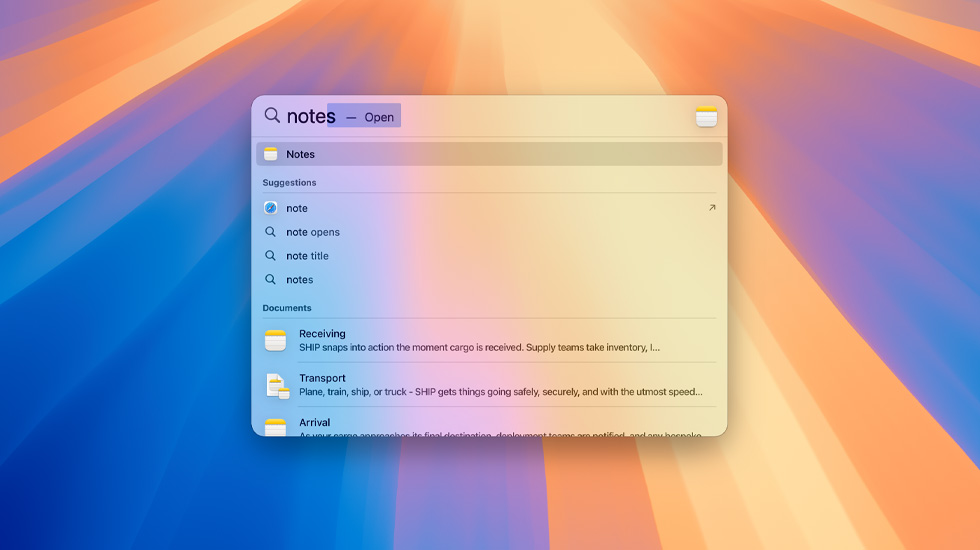 Spotlight-sökning efter Anteckningar.