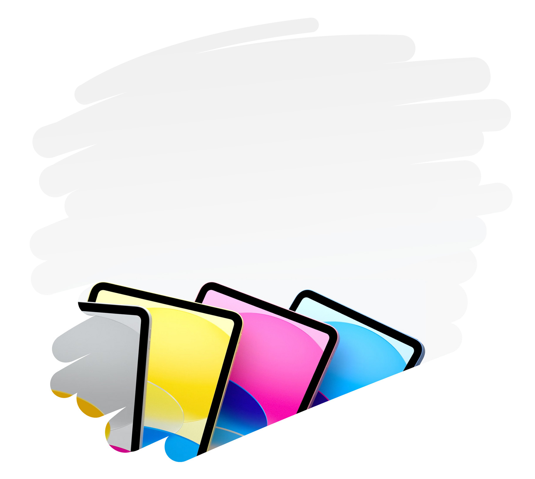 ページ上の太い筆跡の中にカラフルなiPadのモデルが見えている