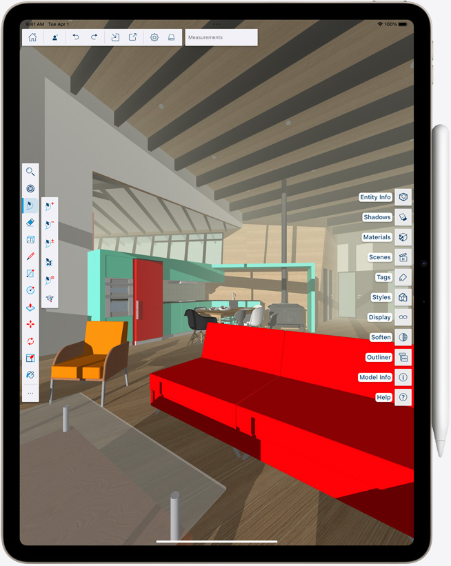 iPad Air cu Apple Pencil atașat, orientare portret, imagine colorată pe ecran