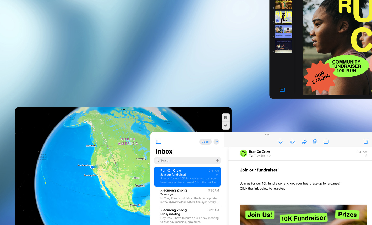 Ecrane multiple cu diferite aplicații în utilizare, dispunere orizontală