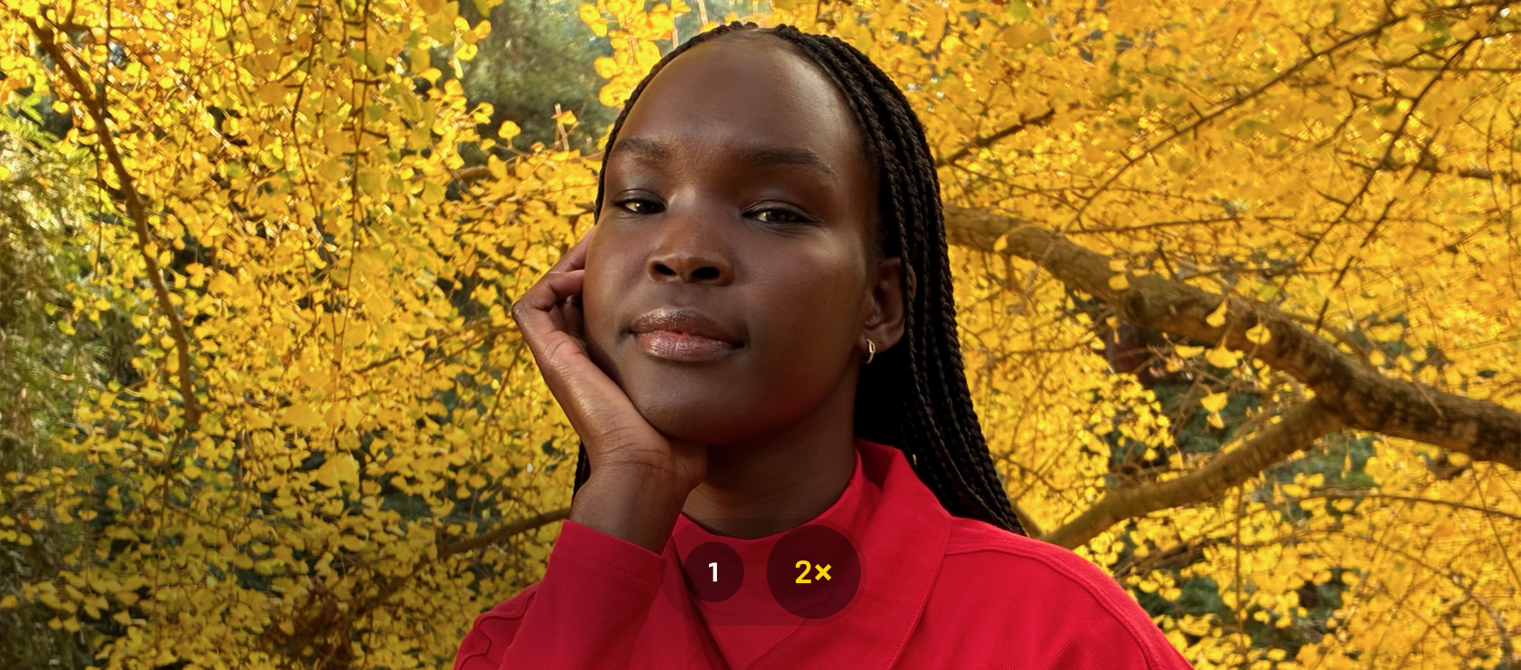 Foto die genomen wordt met de 1x en 2x zoomfunctie van de Fusion-camera.