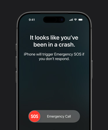 iPhone 17 Pro, exterior față, colțuri rotunjite, funcția Detectare accident în utilizare