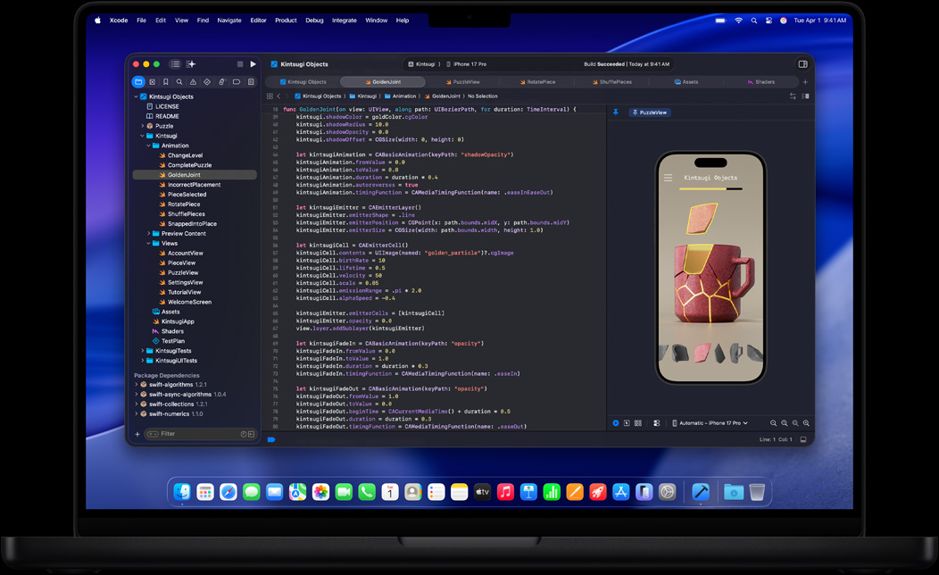 Pantalla de una MacBook Pro en la que se está programando una app en Xcode