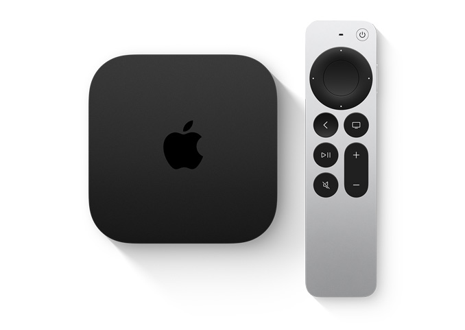 Image montrant une Apple TV 4K et une télécommande Siri Remote.